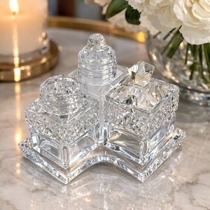 Vintage 7 piece  crystal Salt and Pepper with Sugar jar - Elegant Table Décor